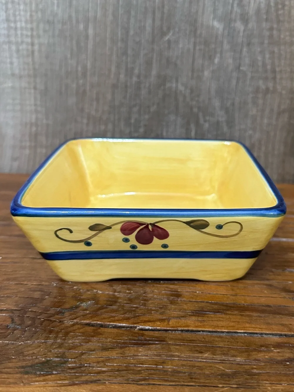 Home & Garden Party Stoneware Collection Yellow Square Dish Floral